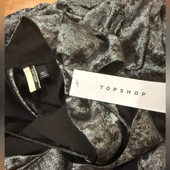 NWT Topshop Silver Metallic Ruffle Maxi Dress Glam Evening Party Size 14 - Picture 2 of 7